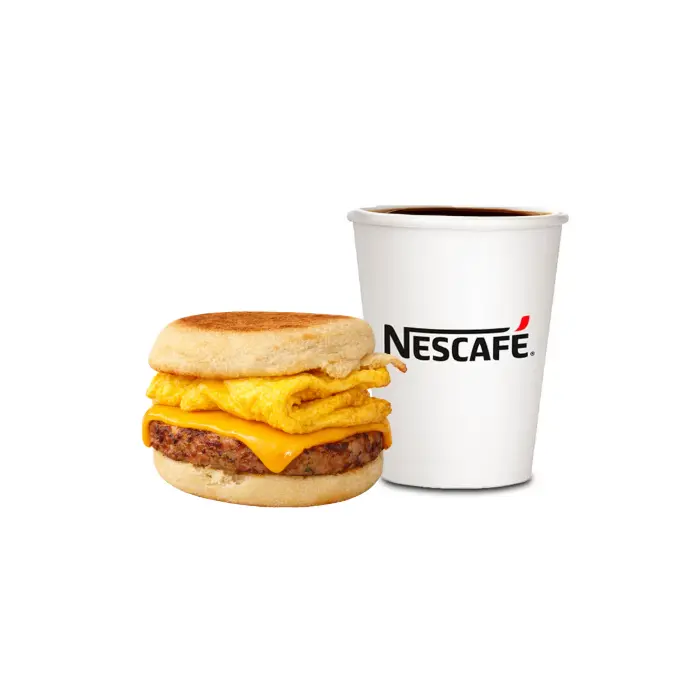 MUFFIN SALCHICHA Y HUEVO + CAFÉ 14 ONZ