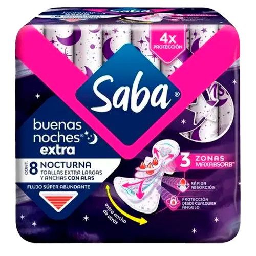 TOALLAS SANITARIAS SABA NOCHE 10 UNIDADES